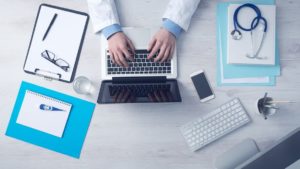 a healthcare worker searching for medical SEO