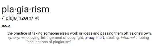 An image of a screenshot of the definition of the word plagiarism from google