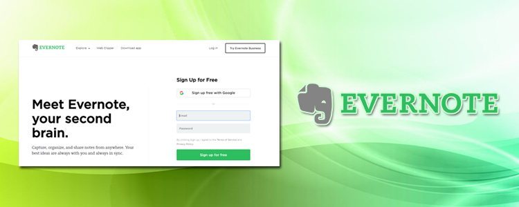 a evernote logo and a screenshot of a sign up page a sample of a blog which will help that development can be organized