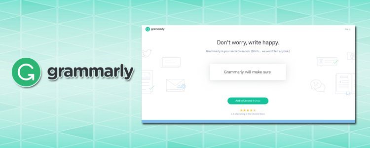 a logo of grammarly website making your content free of grammatical errorsand also a screenshot of a download page with a grade start for satisfaction rate coming from the users that it a great tool to used