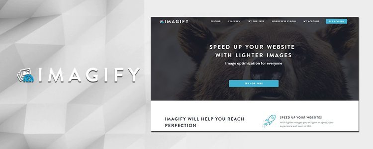 imagify logo and a screen shot of a sign up page that says speed up your website with lighter images a good tool for best image optimizer