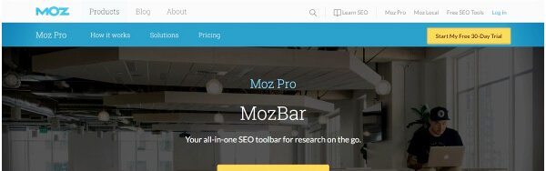 An image of a screenshot of the MozBar homepage