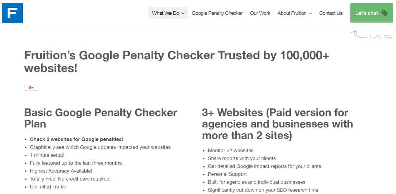 An image of a screenshot of the Fruition's Google Penalty Checker Tool home page﻿