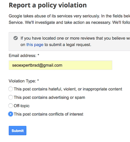 report a policy violation in google my business