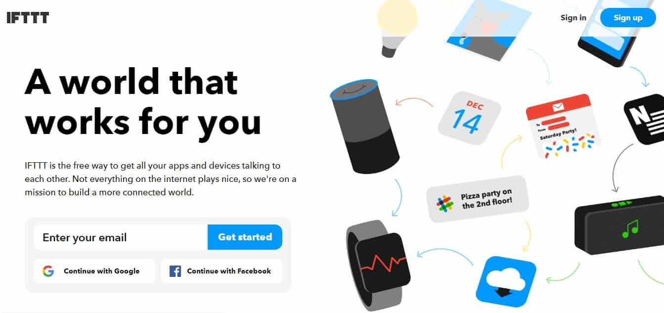 homepage of IFTTT that create automate simple online tasks