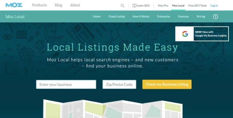 a homepage of Moz Local Yext Competitor