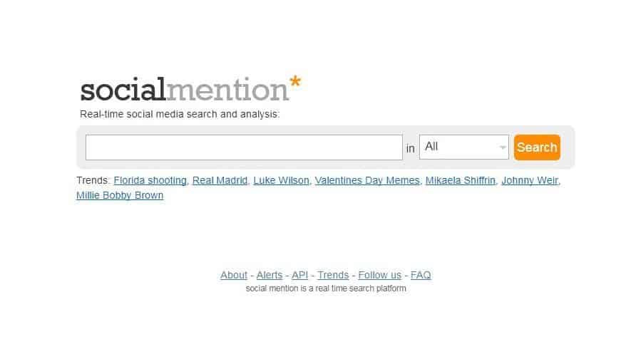 social mention that shows free search application