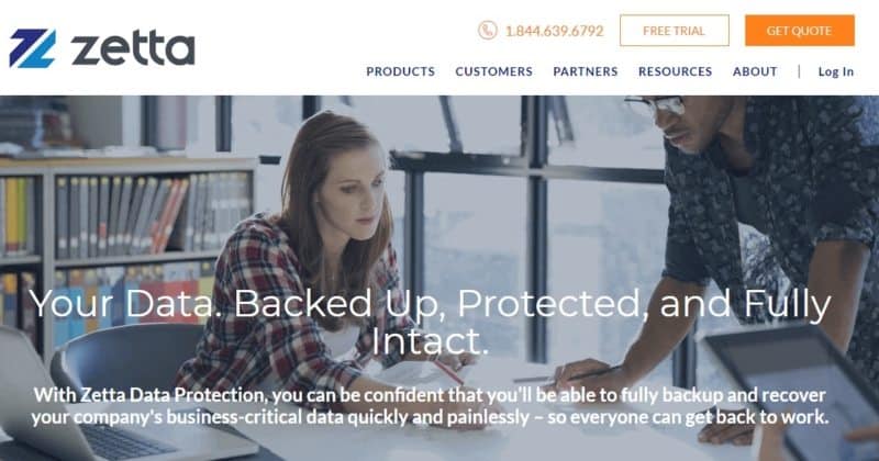 A homepage of zetta that provides cloud backup providers
