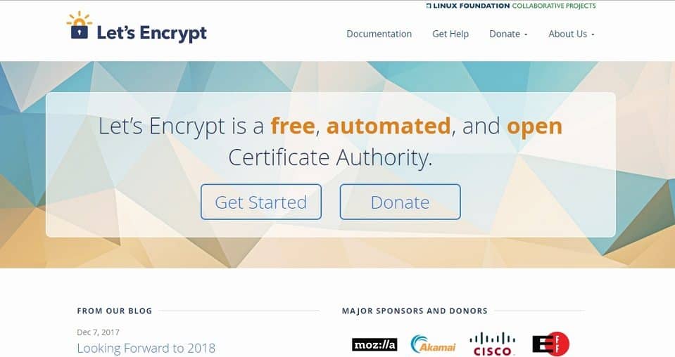 A homepage of LestEncrypt website where you can install an SSL certificate free service
