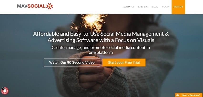 a screenshot homepage of mavsocial with a background of sparkler