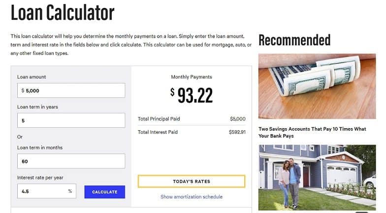 a screenshot of a mortgage calculator online tool sample