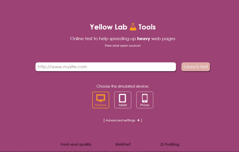 A screenshot of a yellow lab tools that has a violet background and where you can input the URL of your website which relates to Test Server Response Time