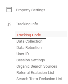 screenshot of the tracking code category