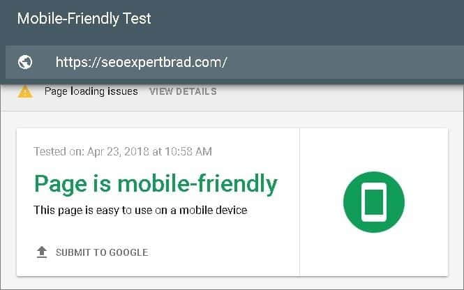 a screenshot of a mobile friendly test of seoexpertbrad