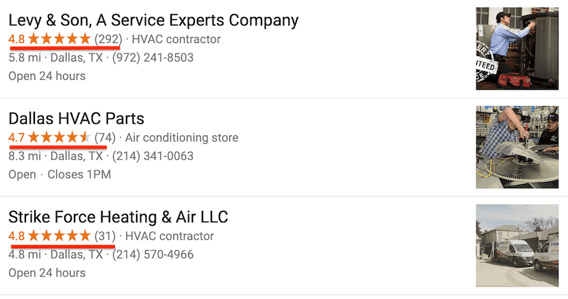 reviews from heating and air contractors on Google