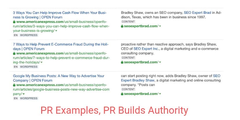 examples of building authority with google using PR